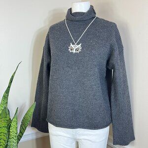 Paraphrase 100% Merino Wool Dark Gray Turtle Roll Neck Sweater Large Petite